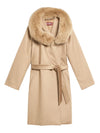 Studio Mango Fur Insert Hooded Wool Coat Beige